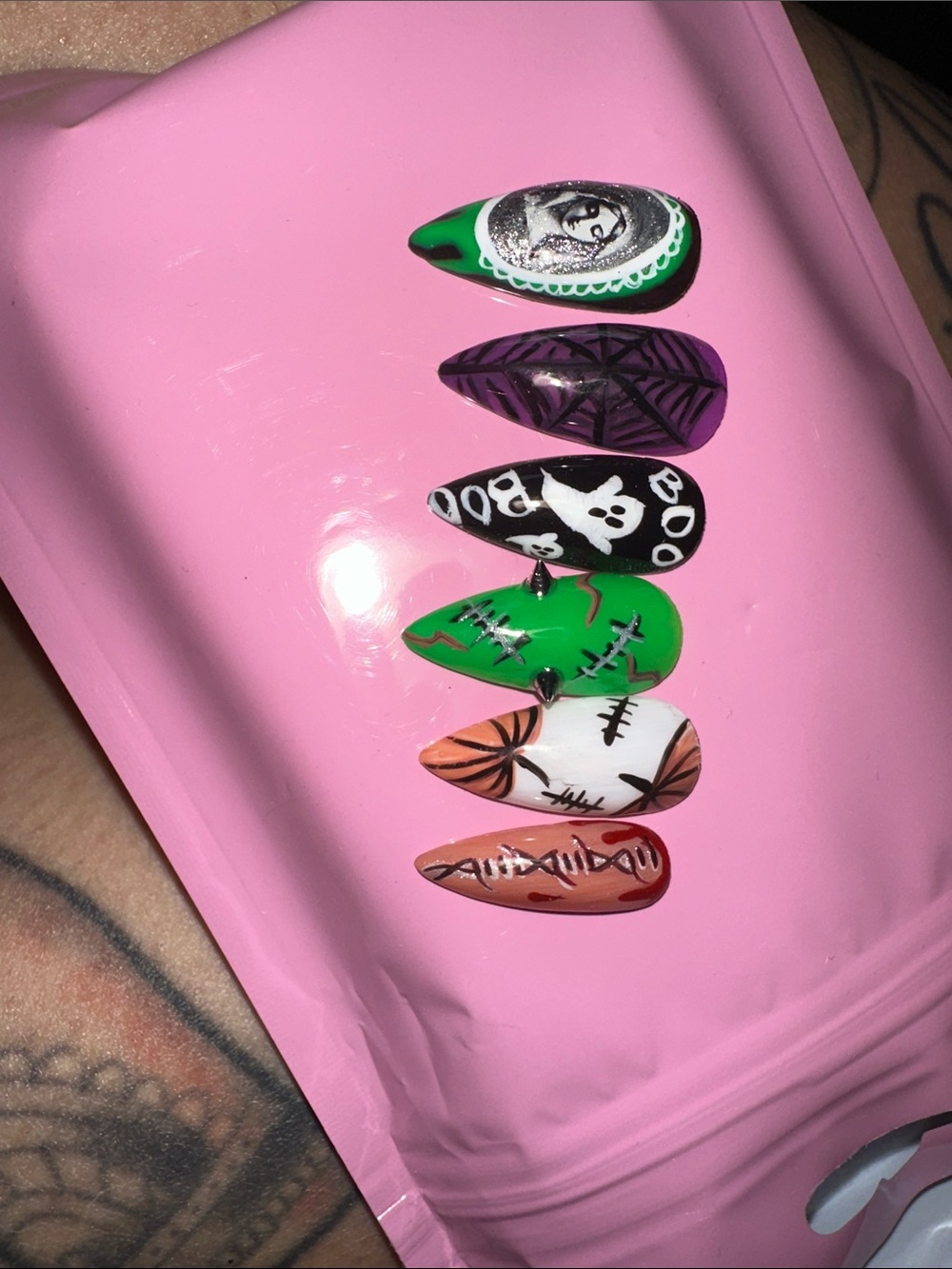 Handmade Press-On Nail Art Set Pink & Green